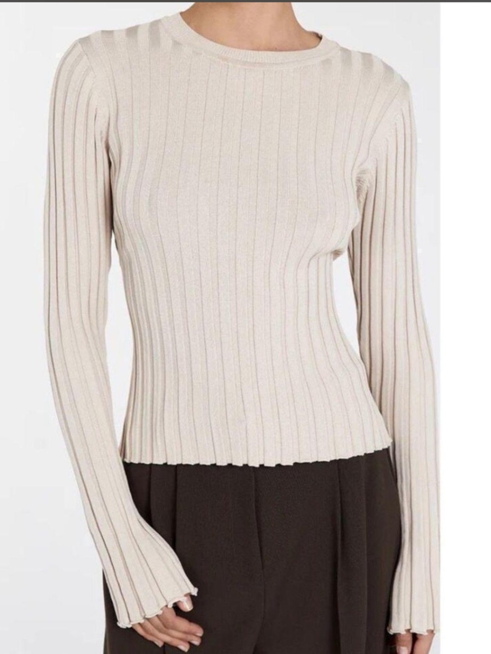 DISSH Cream Ribbed Long-Sleeve Crewneck Top